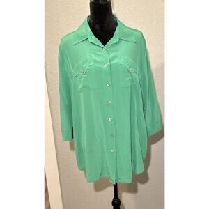 Soft Surroundings 100% Silk‎ Woman Shirt Green Tunic Sz Petite XL Kelly Green